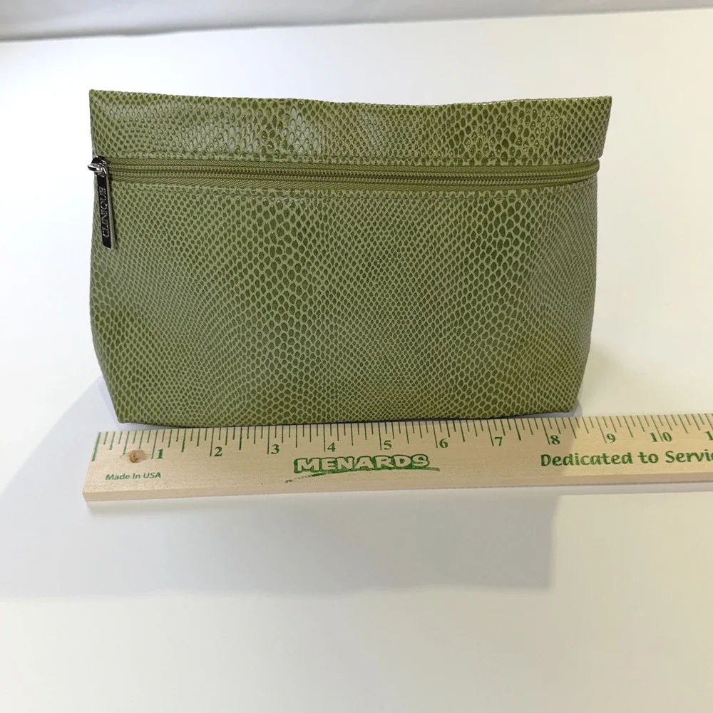 Clinique Green Snakeskin Embossed Makeup Bag Cosmetic Pouch Zip Top 361B1